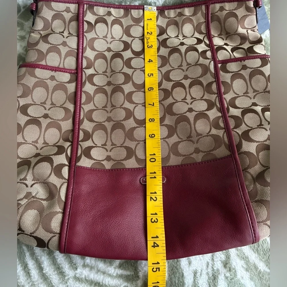 Coach Beige Signature Canvas Tote with Cherry Trim